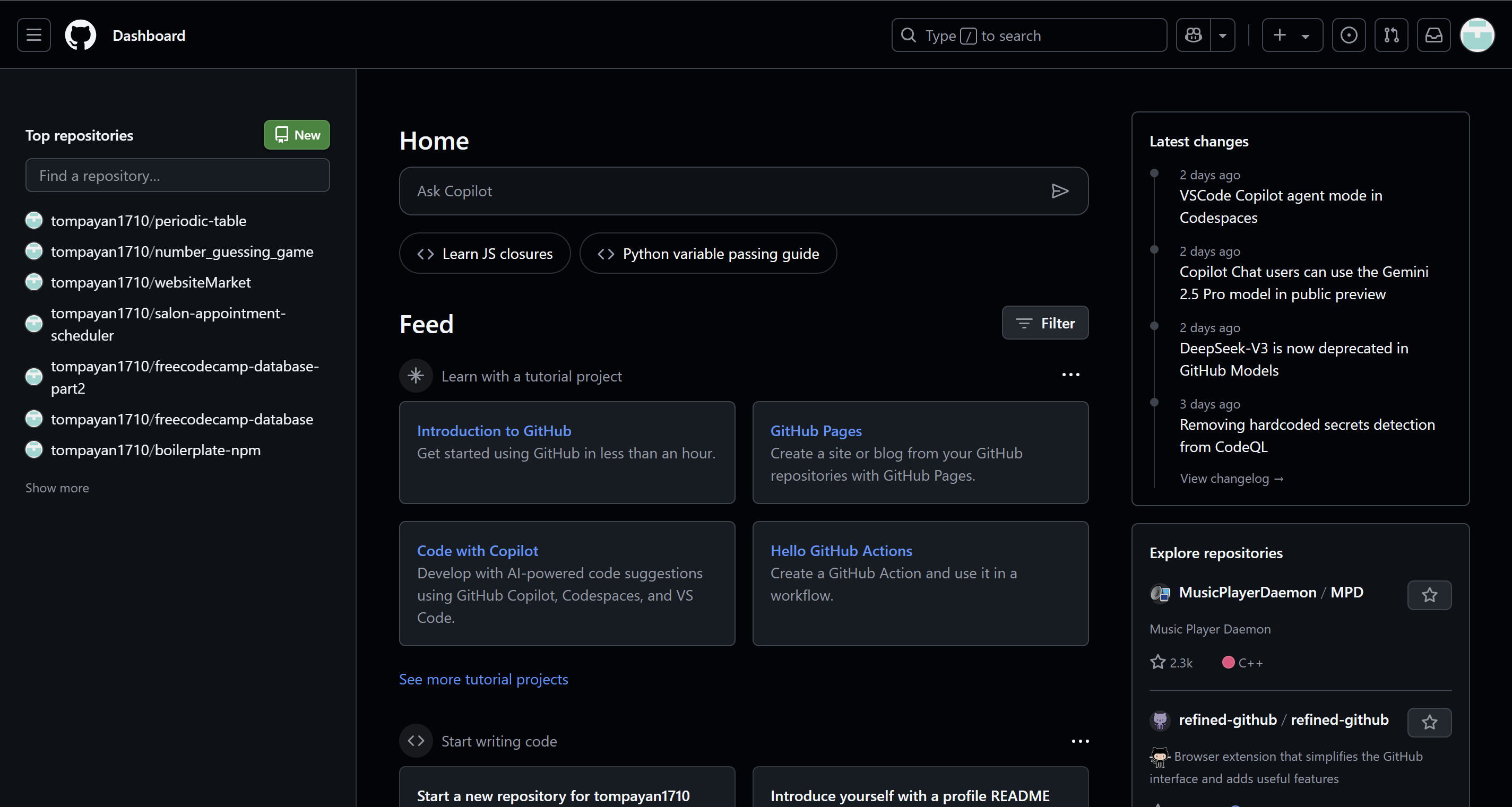 Aperçu de mes projets GitHub